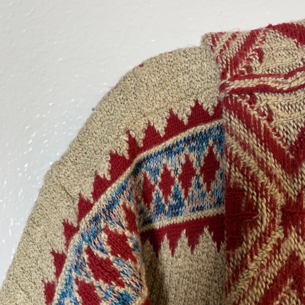 Lucky Brand Aztec Tribal Open Front Hooded Cardigan Size Small Pockets Boho - Picture 6 of 15